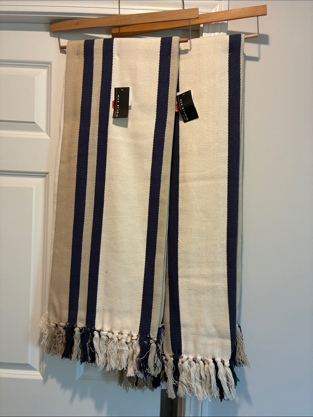 Striped Navy and Cream Decorative Throw - Max Studio NWT